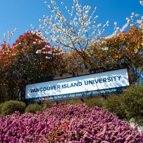 Spring at VIU's Campus Sign